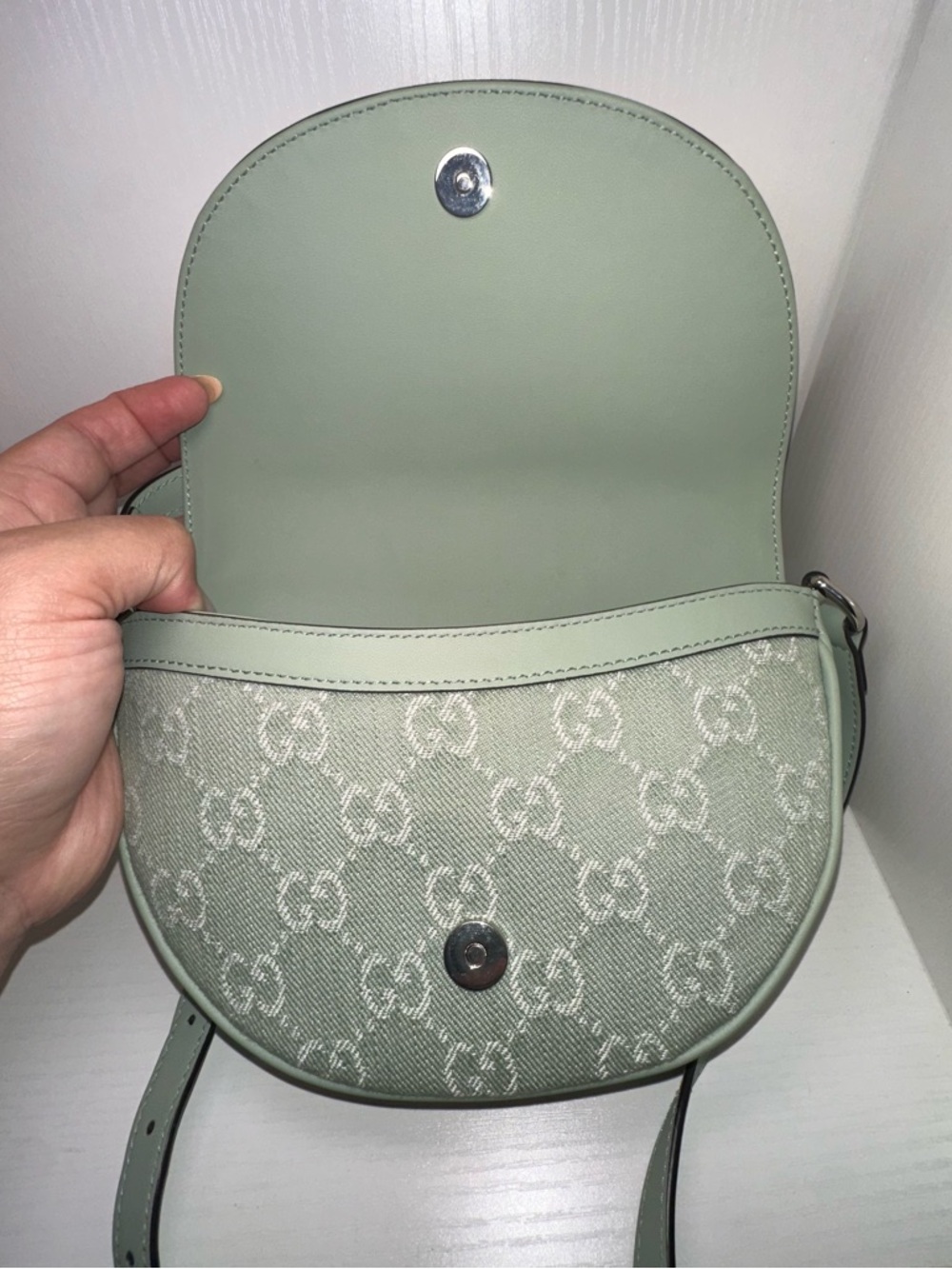 Gucci Mint Green GG Canvas Saddle Crossbody - Picture 8 of 9